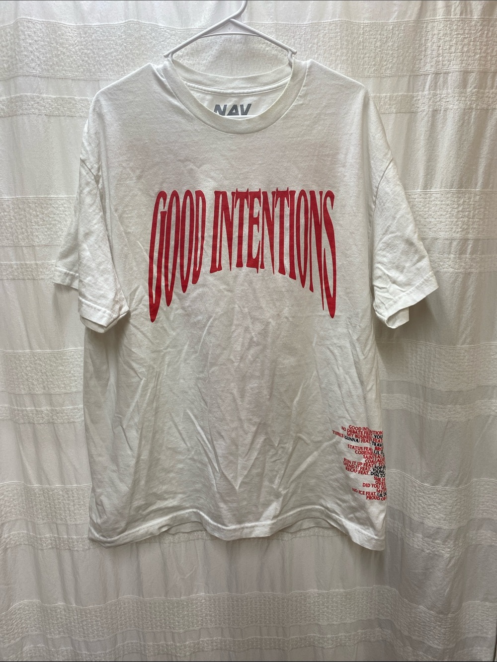 Authentic VLONE x NAV Good Intentions White Tracklist Tee X-Large streetwear